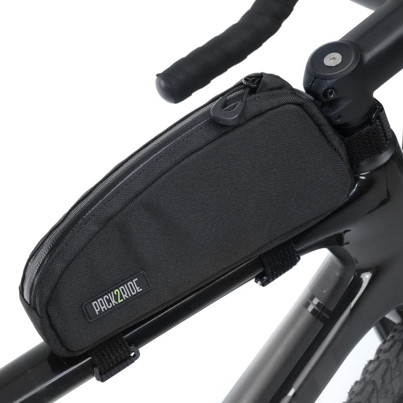PACK2RIDE Toprock Frame Bag - Water Resistant, Durable Cordura Fabric & Bicycle Daily Essentials Holder - Top Tube, Frame Storage, Bikepacking for Road, Gravel Cycling - Black (1 L) - Image 2